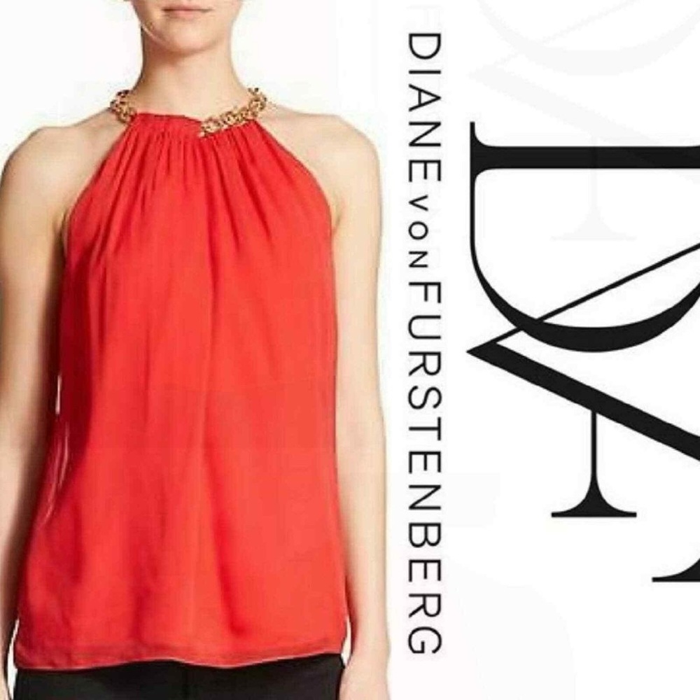 Diane Von Furstenberg Chain-Neck Aubrey Halter Top In Red